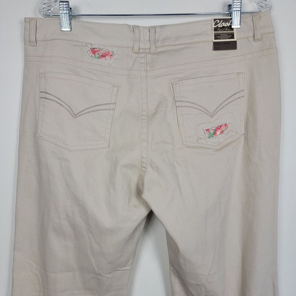 Clash Women's Juniors Size 15 Tan Cream Jeans Embroidered‎ READ - Picture 7 of 12